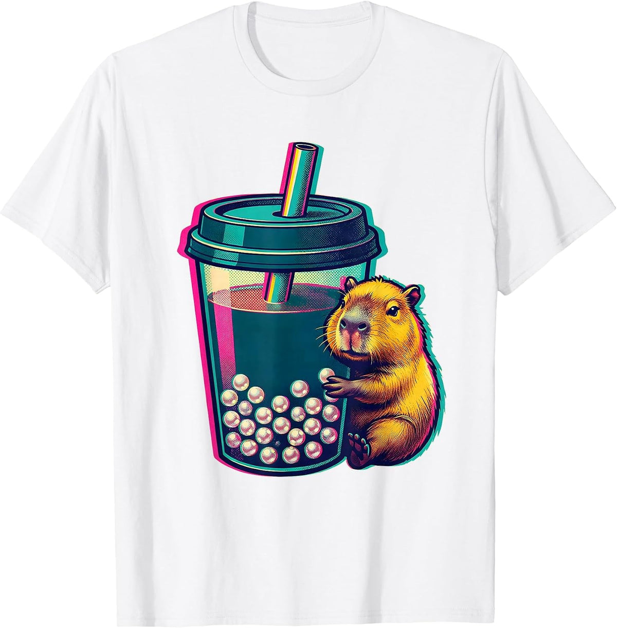 Men's Capybara Boba Tea Kawaii Anime Cute Bubble Tea Lover T-Shirt - White