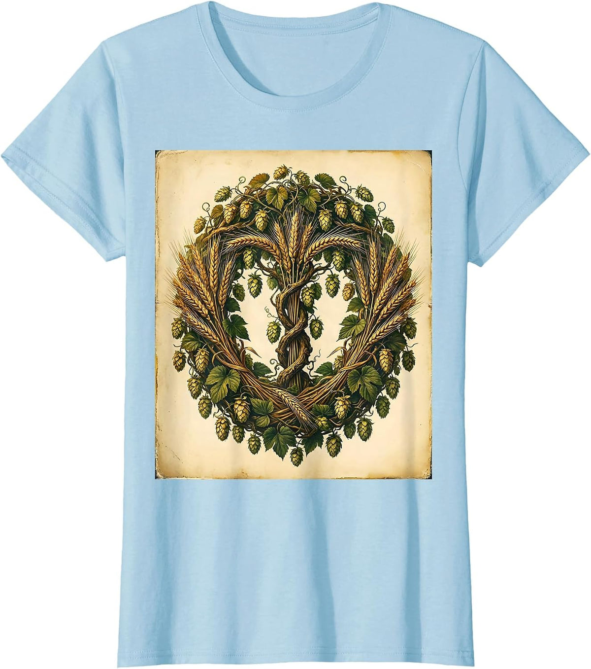 Women's Hop Vines and Wheat Stalks Beer Lover Graphic T-Shirt - Baby Blue