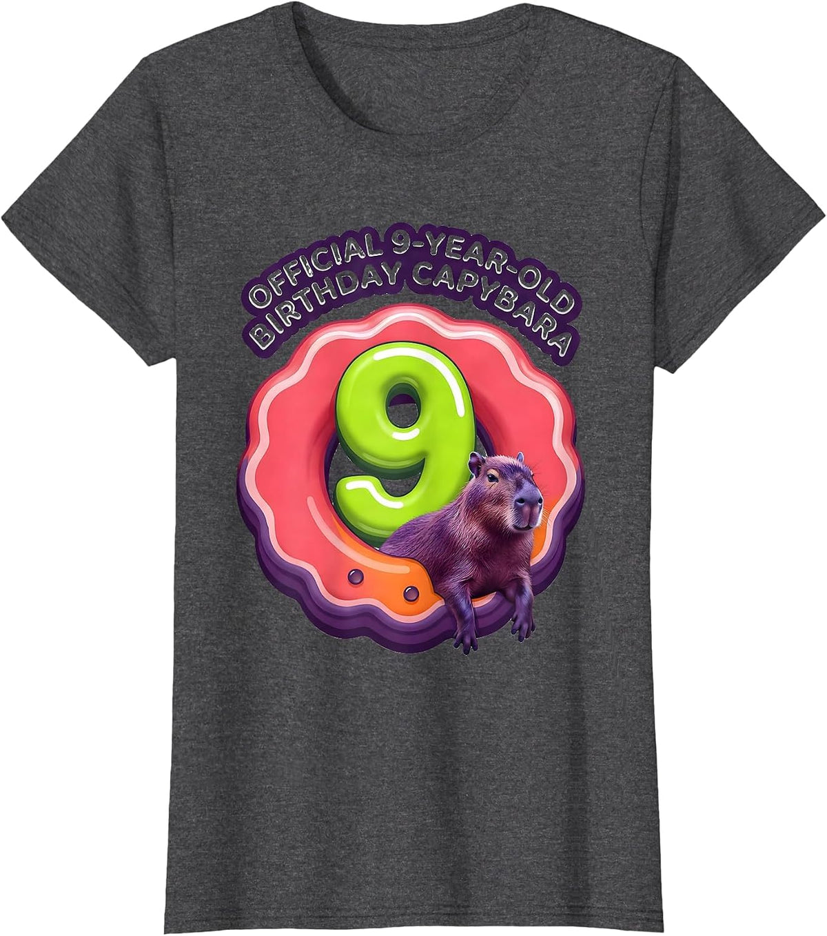 Women's Official 9-Year-Old Birthday Capybara Cute Kids Age Pun T-Shirt - Dark Heather Grey