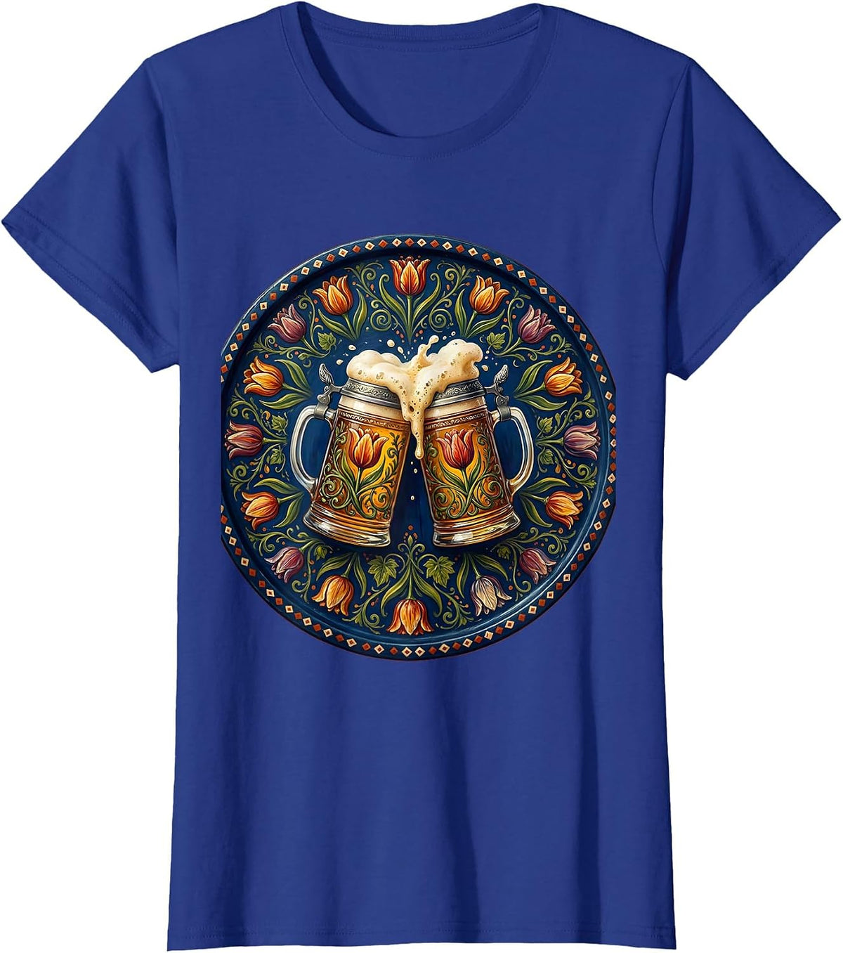 Women's Clinking Beer Steins October Festival Graphic T-Shirt - Royal Blue