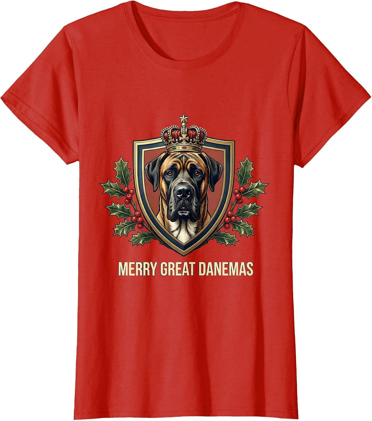 Merry Great Danemas Emblem Great Dane Dog Lover Christmas T-Shirt - Red