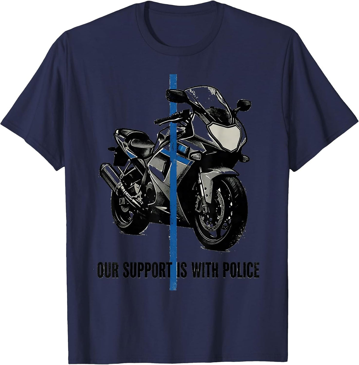Our Support Is With Police Thin Blue Line Police Supporter T-Shirt - Navy Blue