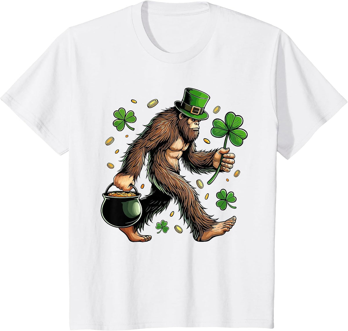 Bigfoot St Patricks Day Funny Sasquatch Saint Paddys Irish T-Shirt - White