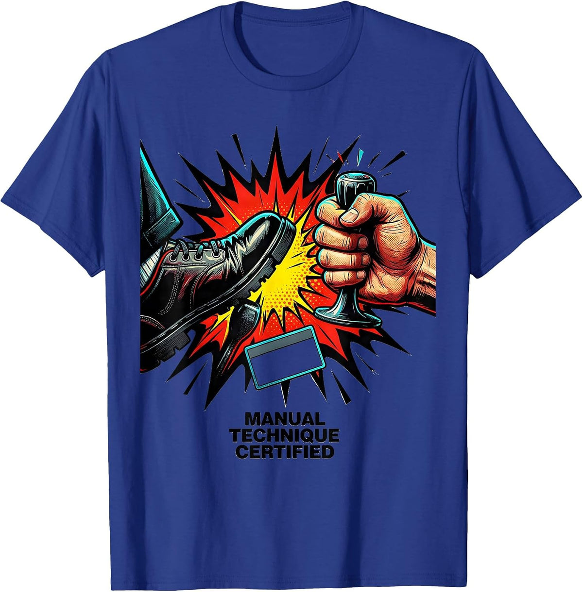 Men's Manual Technique Certified Pop Art Car Guy Manual T-Shirt - Royal Blue