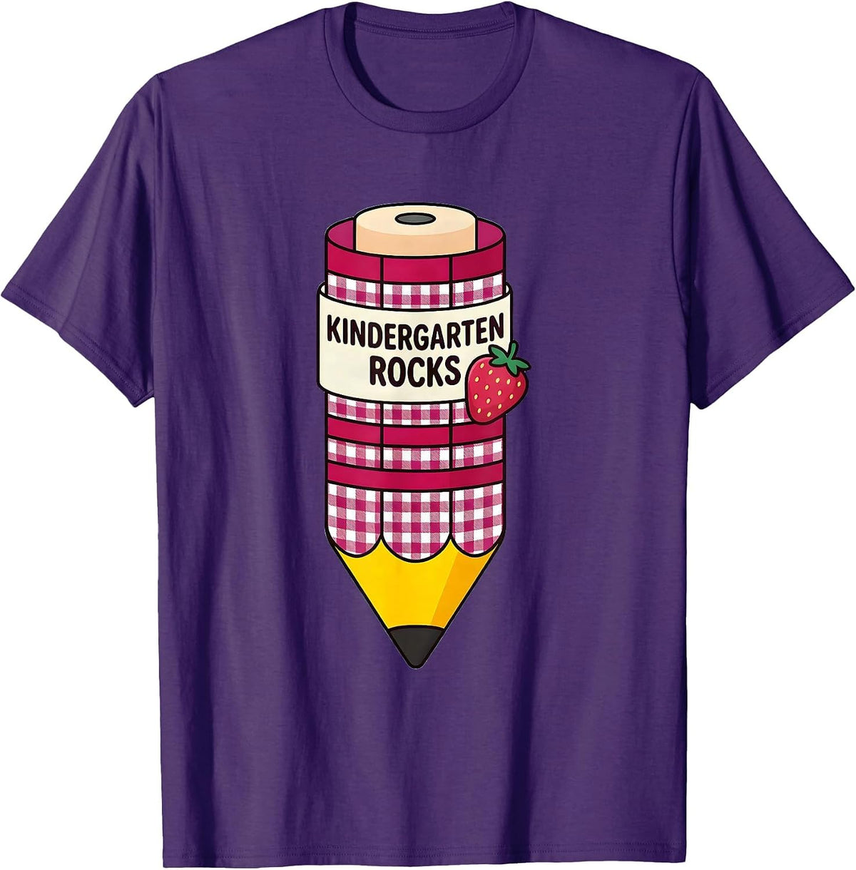 Men's Kindergarten Rocks Cute Gingham Picnic Pre-K First Day Back T-Shirt - Purple