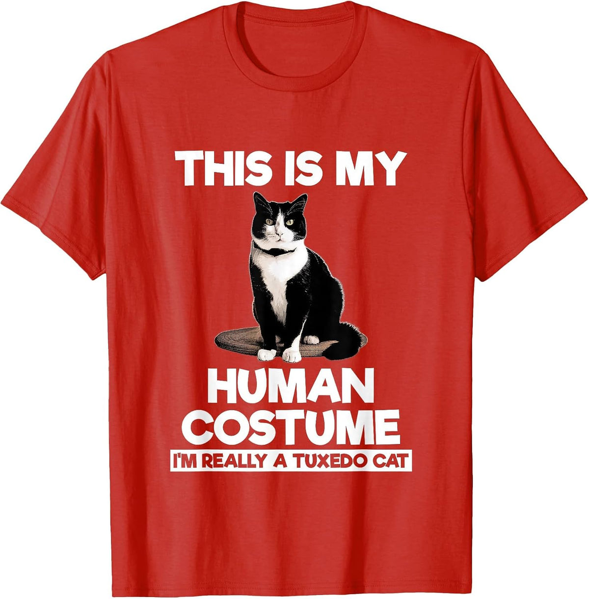 Funny Tuxedo Cat Shirt Halloween This is My Human Costume T-Shirt - Red
