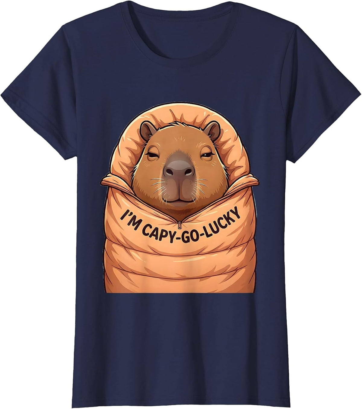 Women's I'm Capy-Go-Lucky Cute Kawaii Capybara Meme Animal Lover T-Shirt - Navy Blue