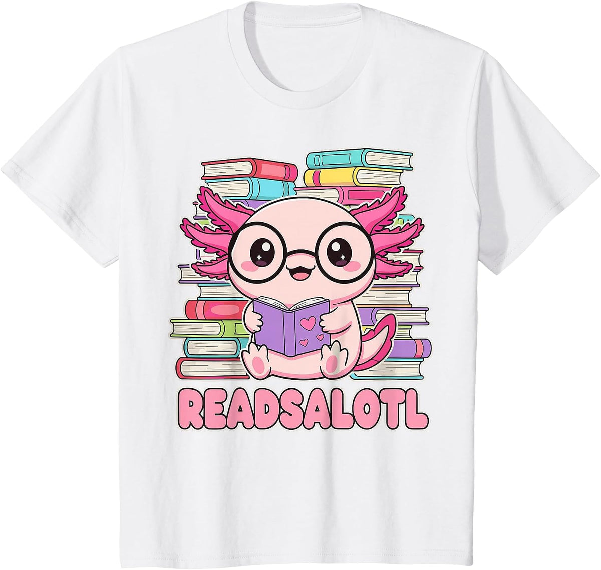 Readsalotl Axolotl Reading Book Bookworm T-Shirt - White