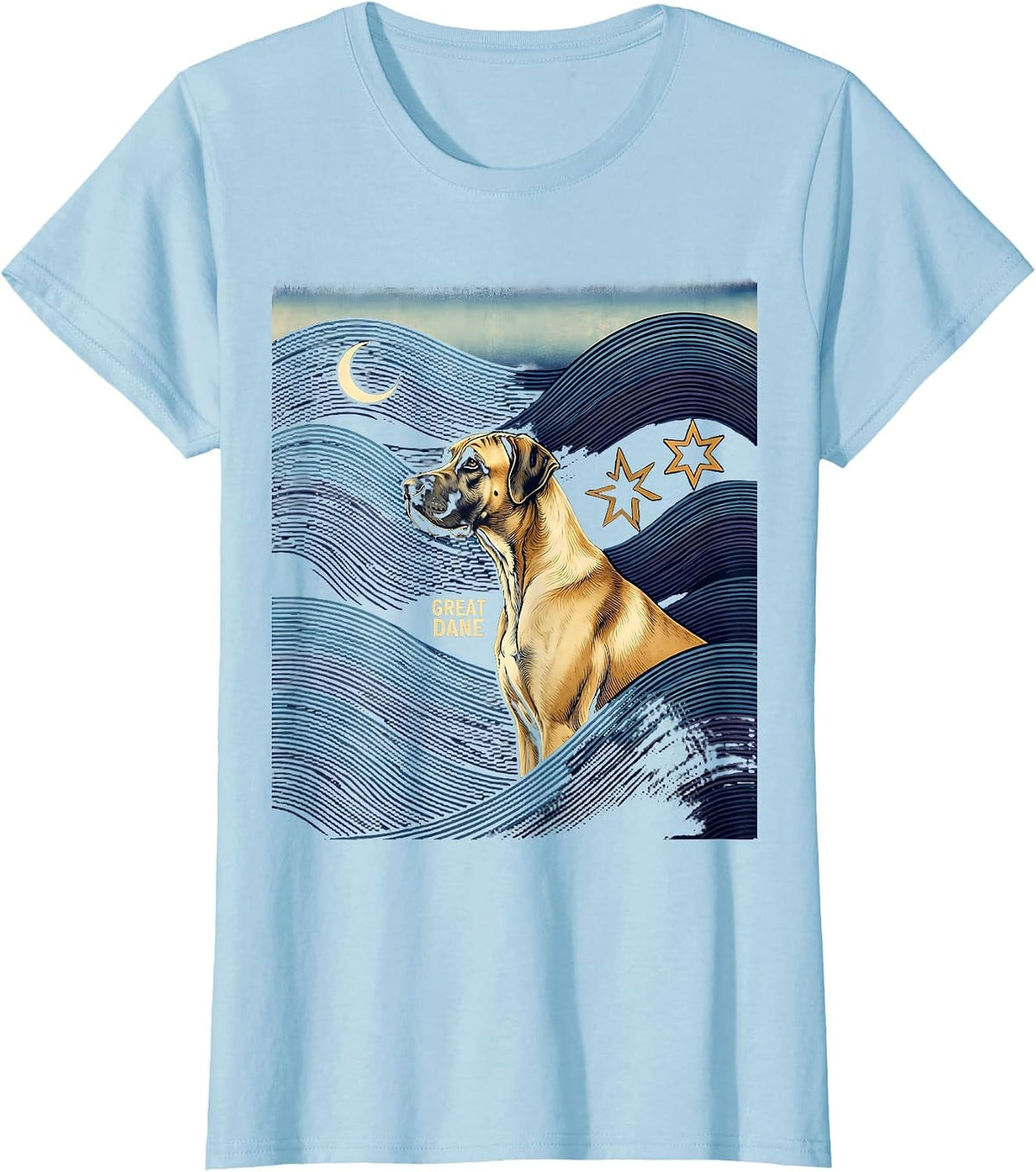 GREAT DANE Ukiyo-e Great Dane Owner Van Gogh Starry Night T-Shirt - Baby Blue