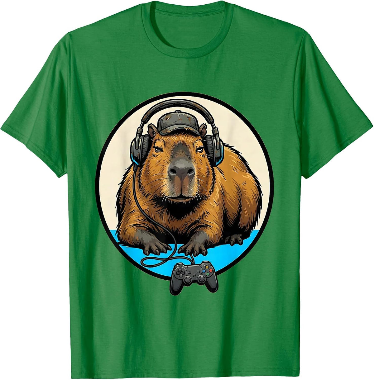 Men's Capybara Gamer Meme Humor Cartoon Funny Teen Gift T-Shirt - Kelly Green