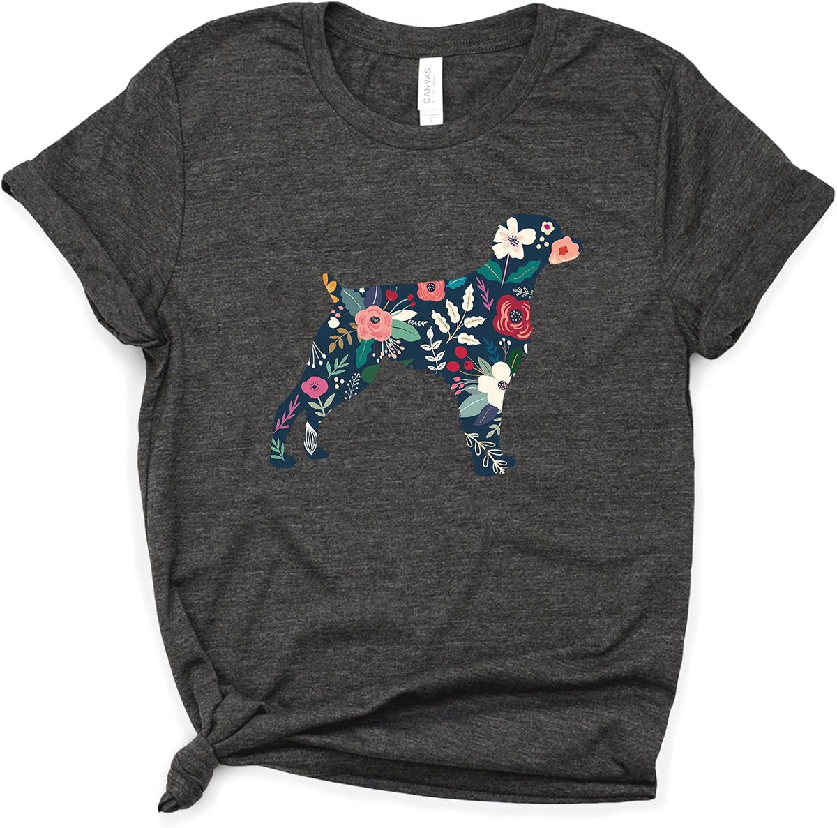 Floral Brittany Spaniel Shirt, Bella Canvas® Soft-Feel Unisex Tee - Dark Heather Grey