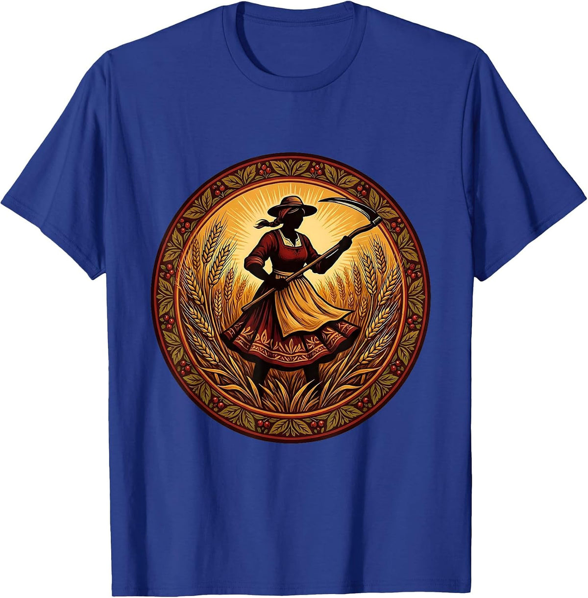 Labor Day Woman Farmer Wheat Field Harvest T-Shirt - Royal Blue