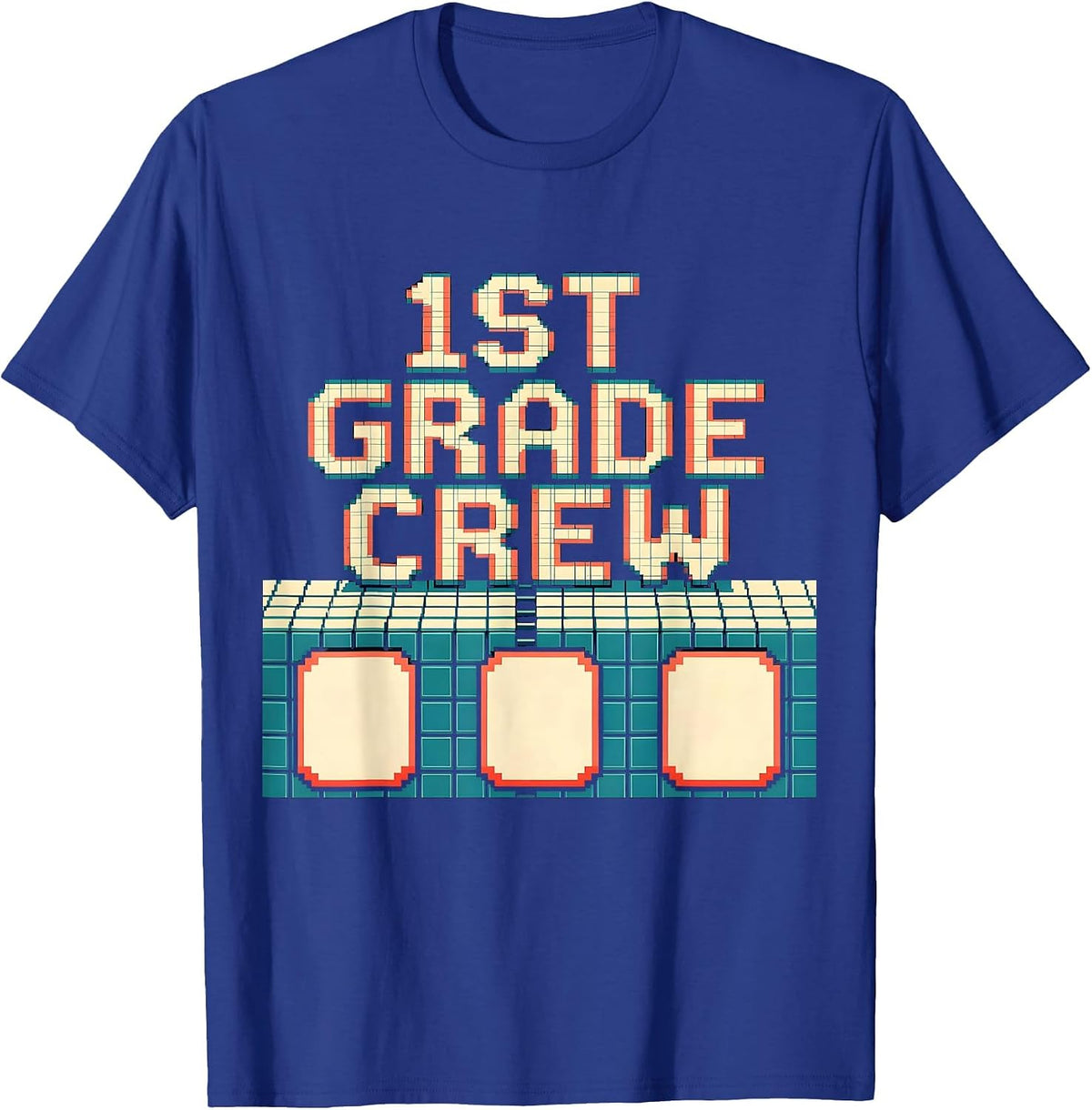 Men's 1st Grade Crew Pixel Art Back To School Grade Level Team T-Shirt - Royal Blue