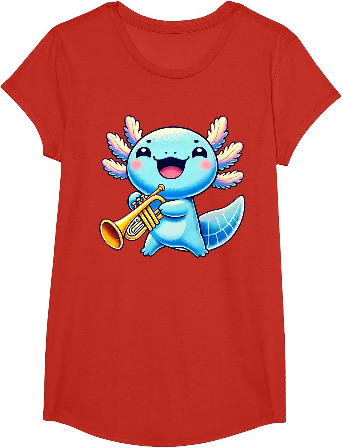 Axolotl Playing Trumpet Axolotls Musician Music T-Shirt - Girls Red