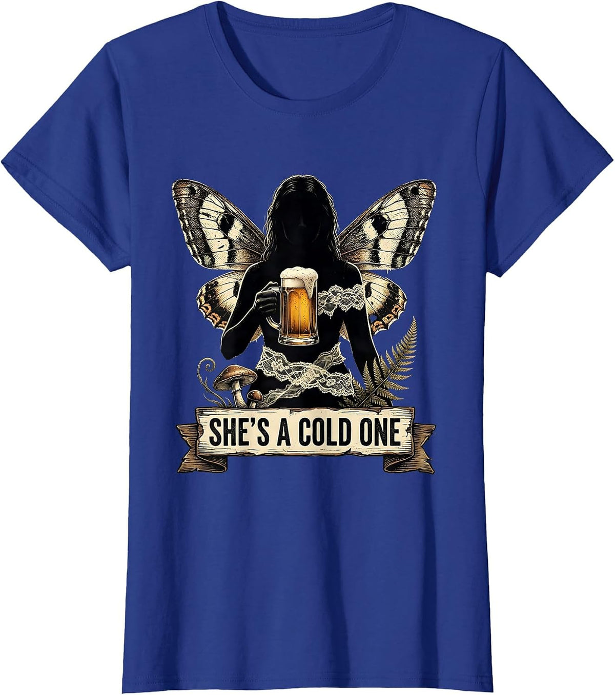 Women's She's a Cold One Beer Lover Graphic Design T-Shirt - Royal Blue