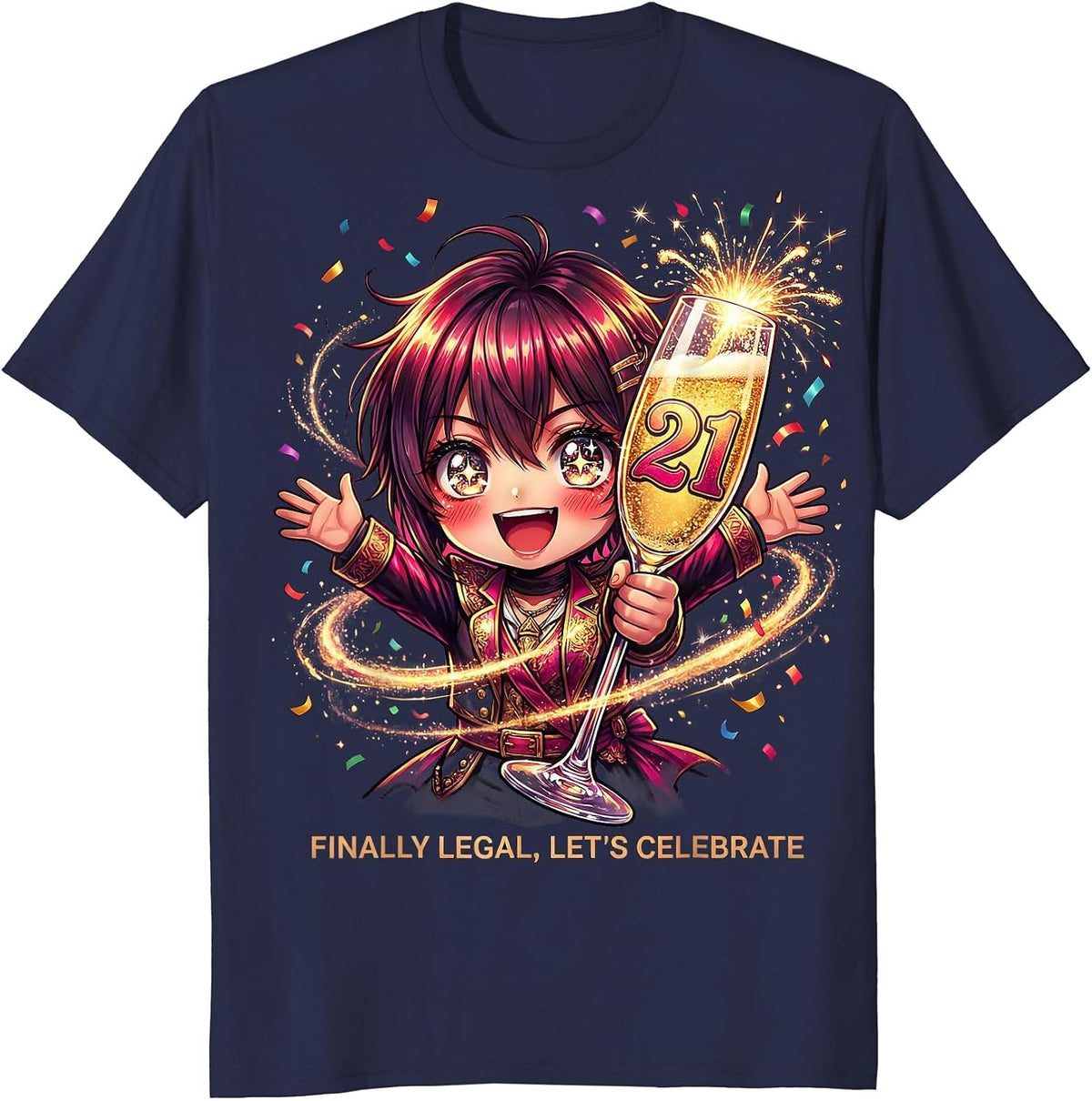 Finally Legal 21st Birthday Celebration Design T-Shirt - Navy Blue