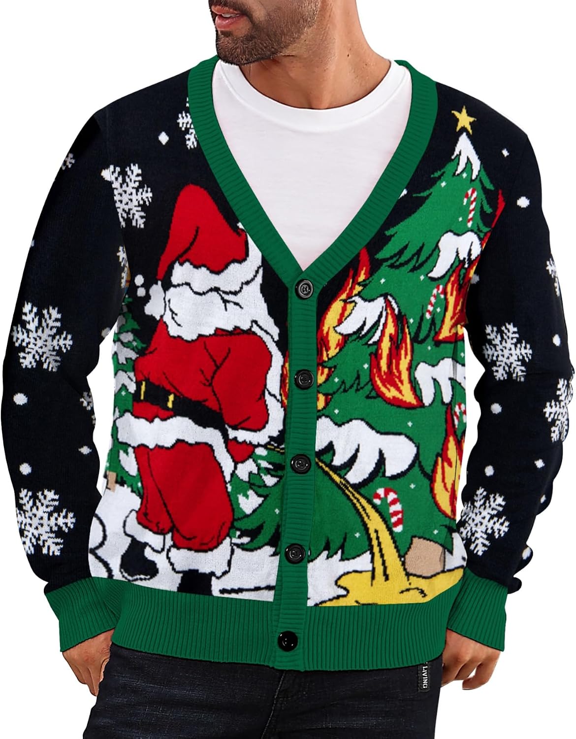 Men's Christmas Cardigan Sweater V Neck Buttons Knitted Cardigans - Christmas 09
