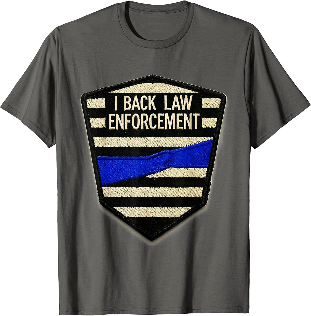 I Back Law Enforcement Patriotic Thin Blue Line Police T-Shirt - Asphalt Grey
