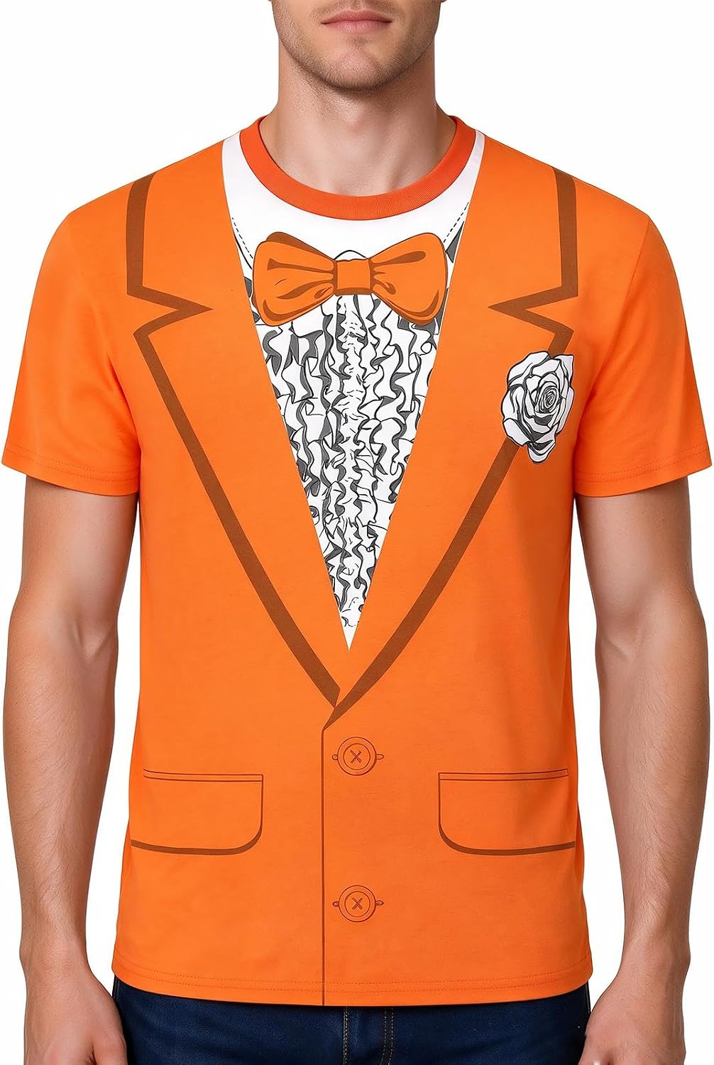 Funny World Tuxedo T-Shirt for Men Wedding Prom Halloween Christmas Party - Orange