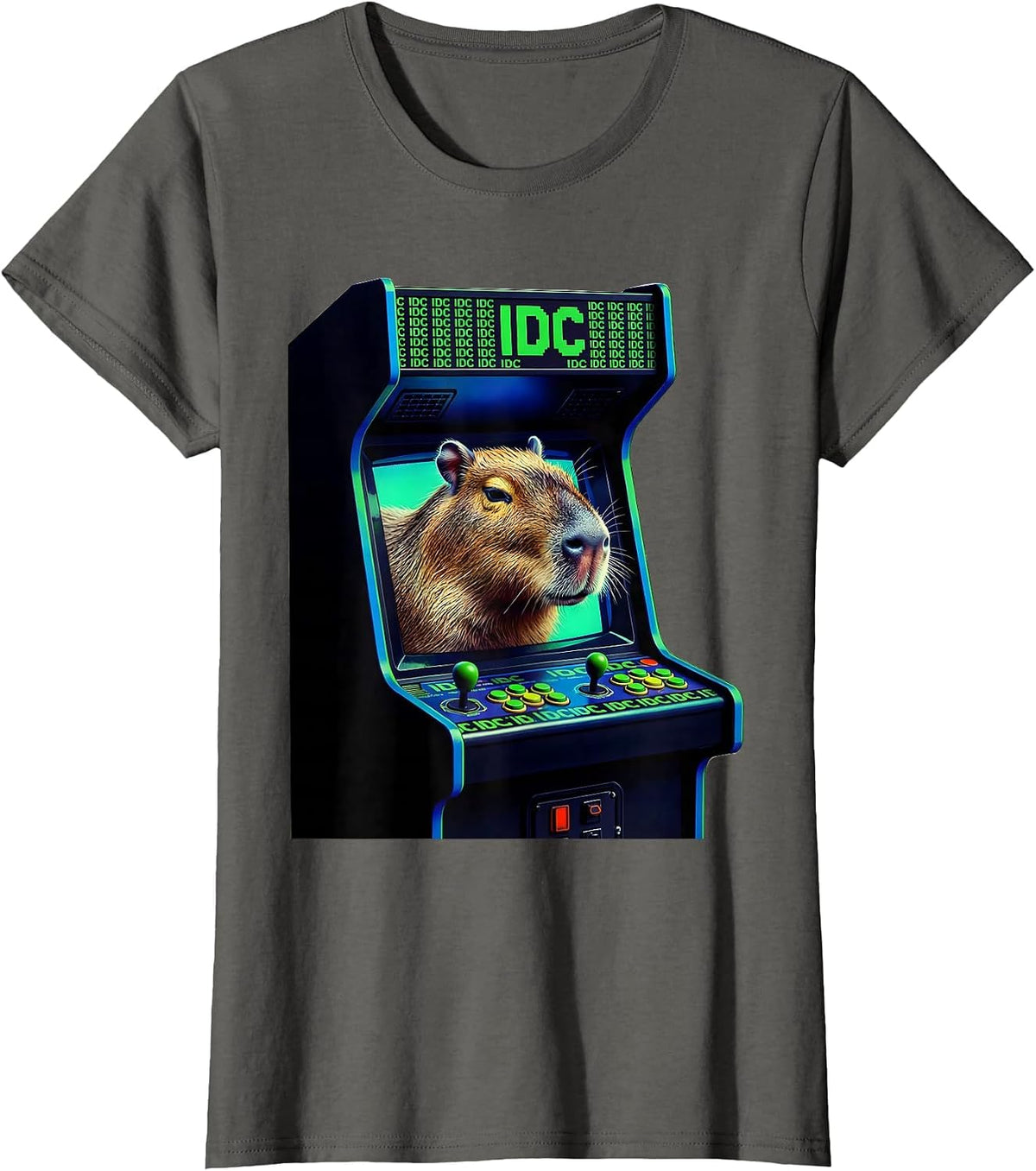 Women's idc Funny Capybara Gamer Meme Humor Streetwear T-Shirt - Asphalt Grey