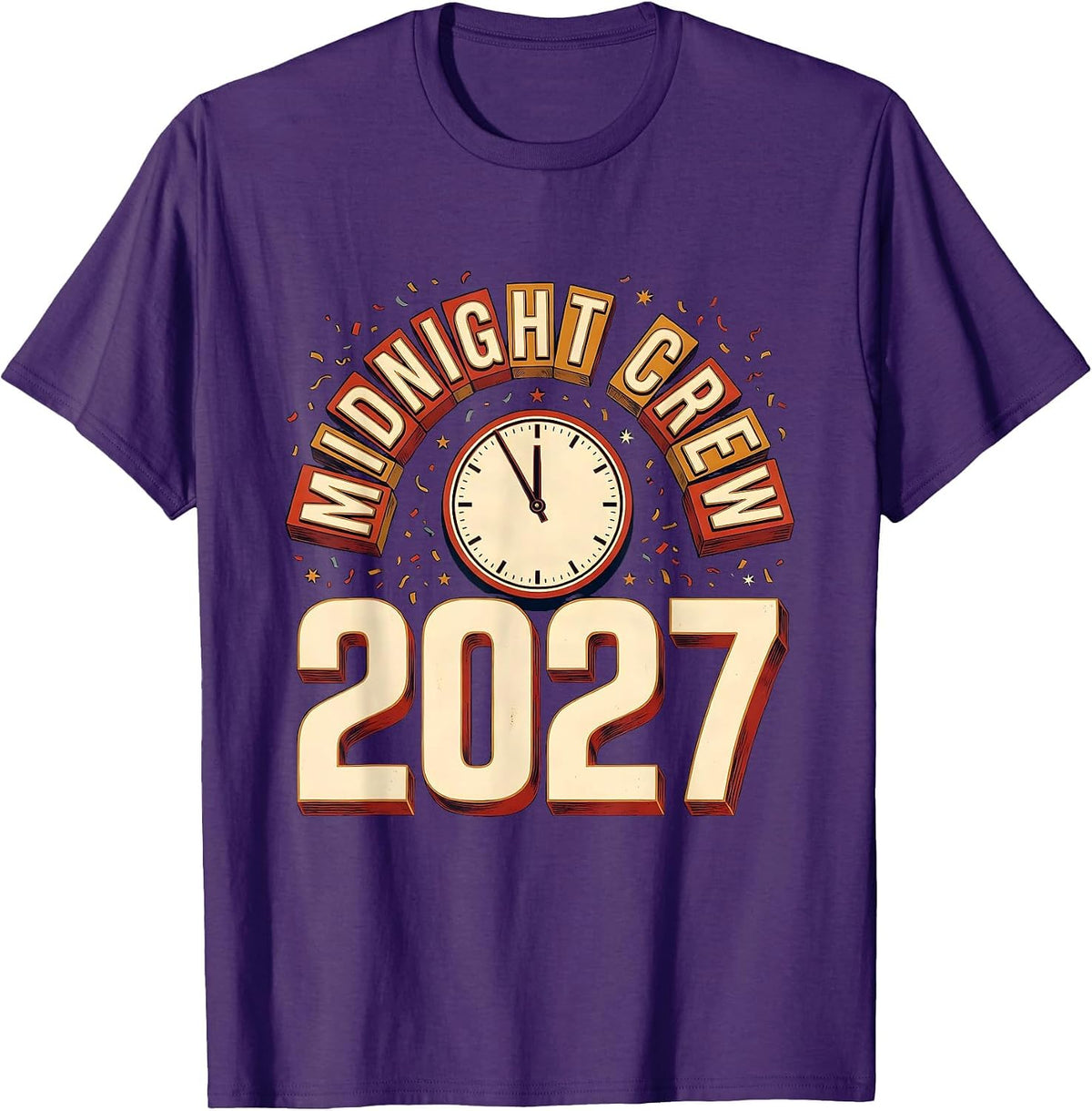 Men's Midnight Crew 2027 Wood Type Letterpress New Year Eve Party T-Shirt - Purple