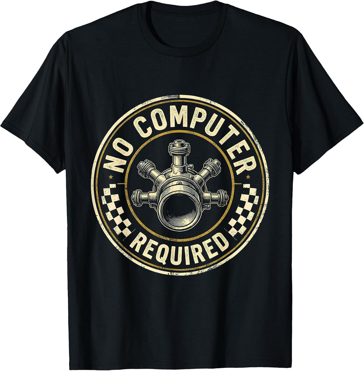 Men's No Computer Required Vintage Muscle Car Racing Enthusiast T-Shirt - Black