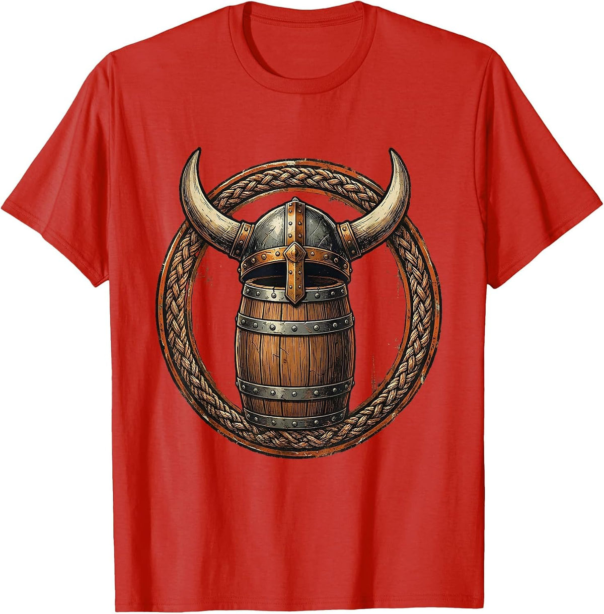 Men's Viking Helmet and Tankard Beer Illustration T-Shirt - Red