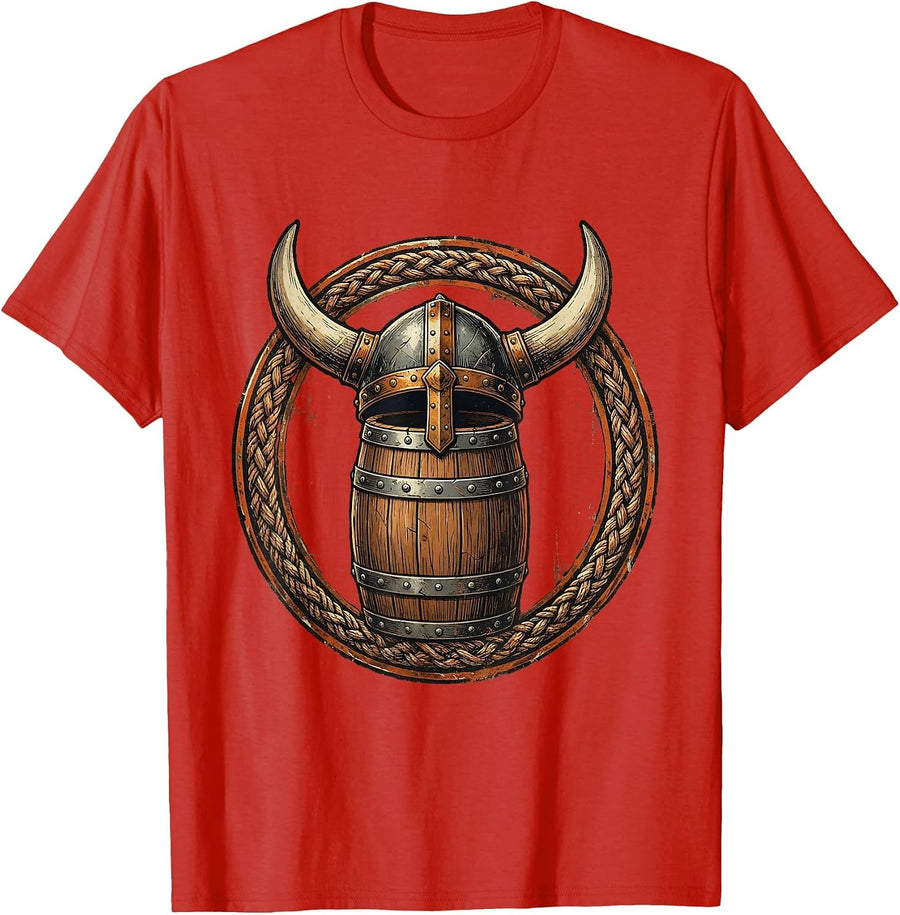 Men's Viking Helmet and Tankard Beer Illustration T-Shirt - Red