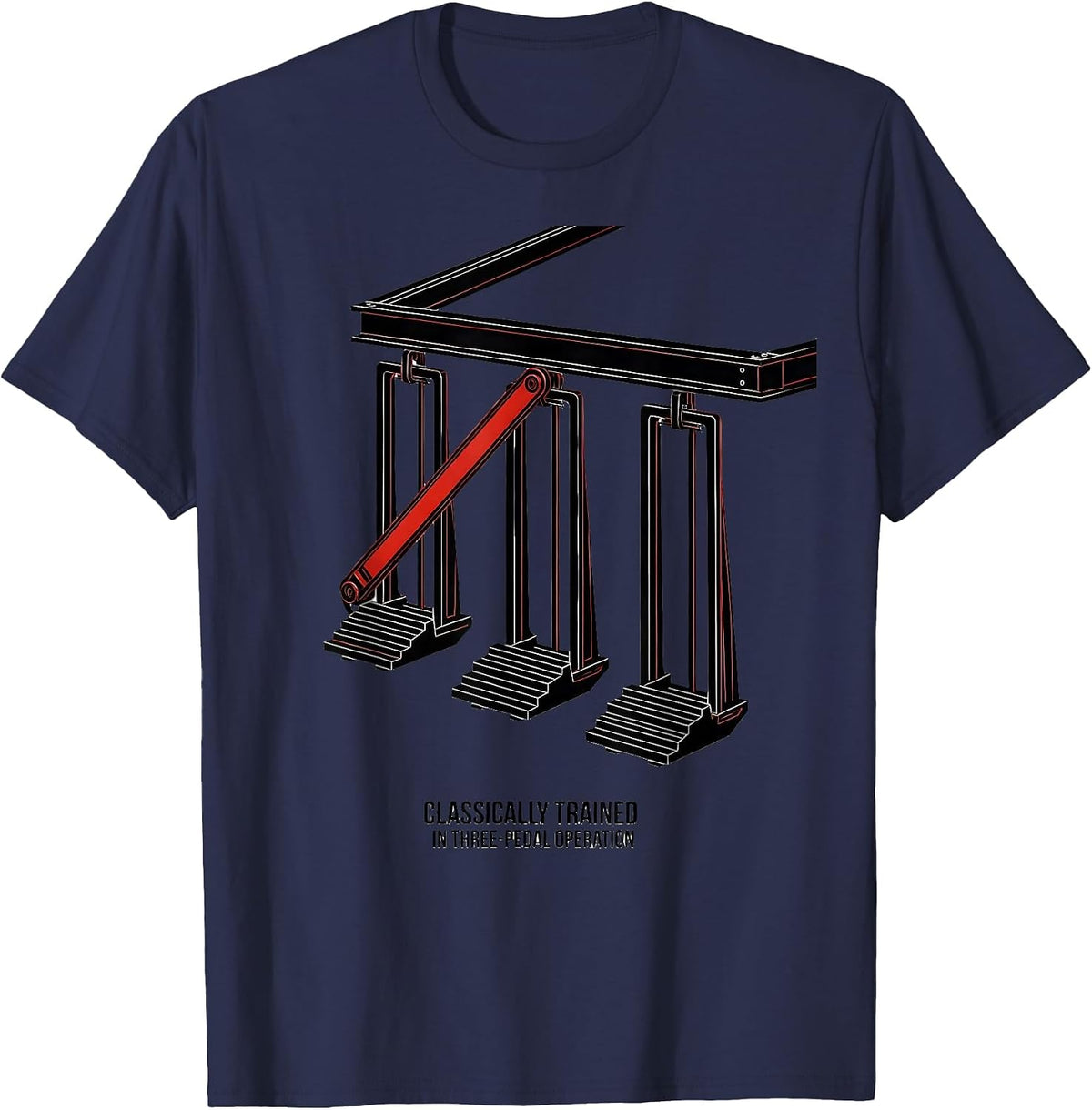 Men's Classically Trained In Three-Pedal Operation Car Guy T-Shirt - Navy Blue