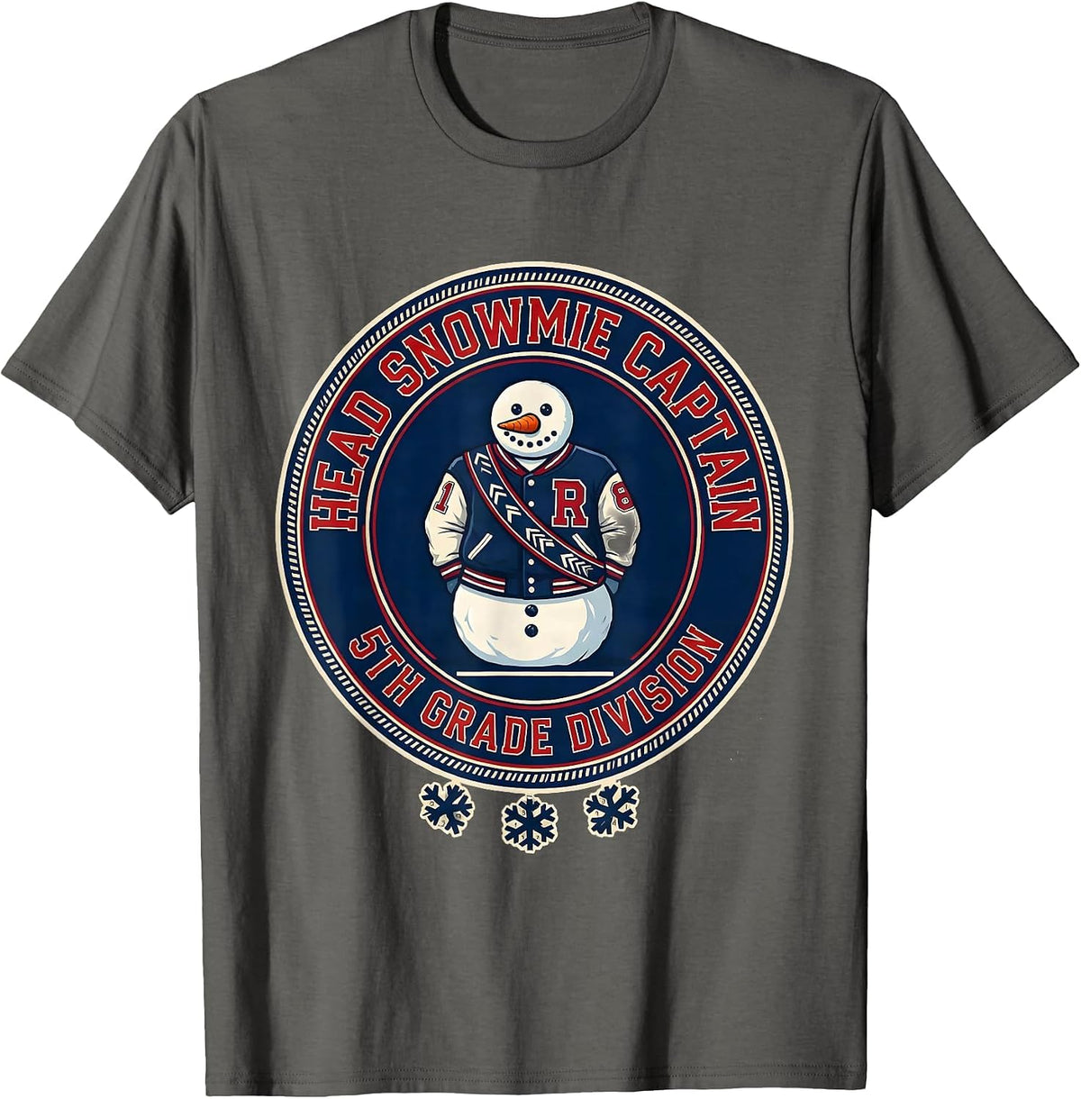 Head Snowmie Captain, 5th Grade Division Teacher Christmas T-Shirt - Asphalt Grey