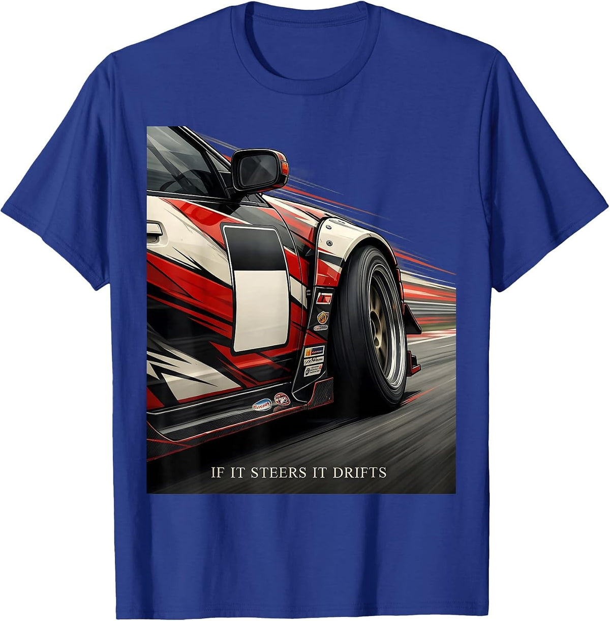 Men's If It Steers It Drifts Retro Vintage JDM Drift Car Graphic T-Shirt - Royal Blue