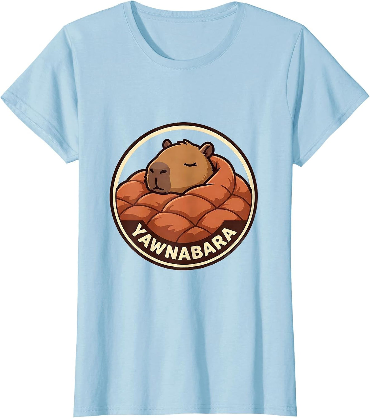 Yawnabara Cute Capybara Sleep Pajama Pun Funny Mascot Logo T-Shirt - Baby Blue