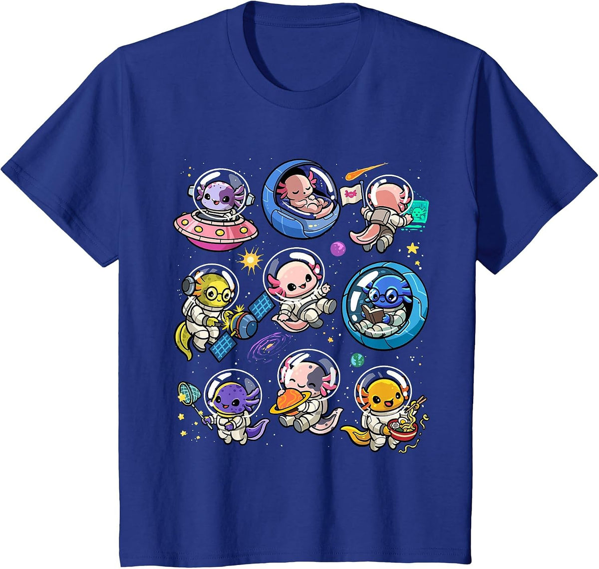 Space Axolotls Cute Galaxy Astronaut Axolotl Animal Planets T-Shirt - Royal Blue