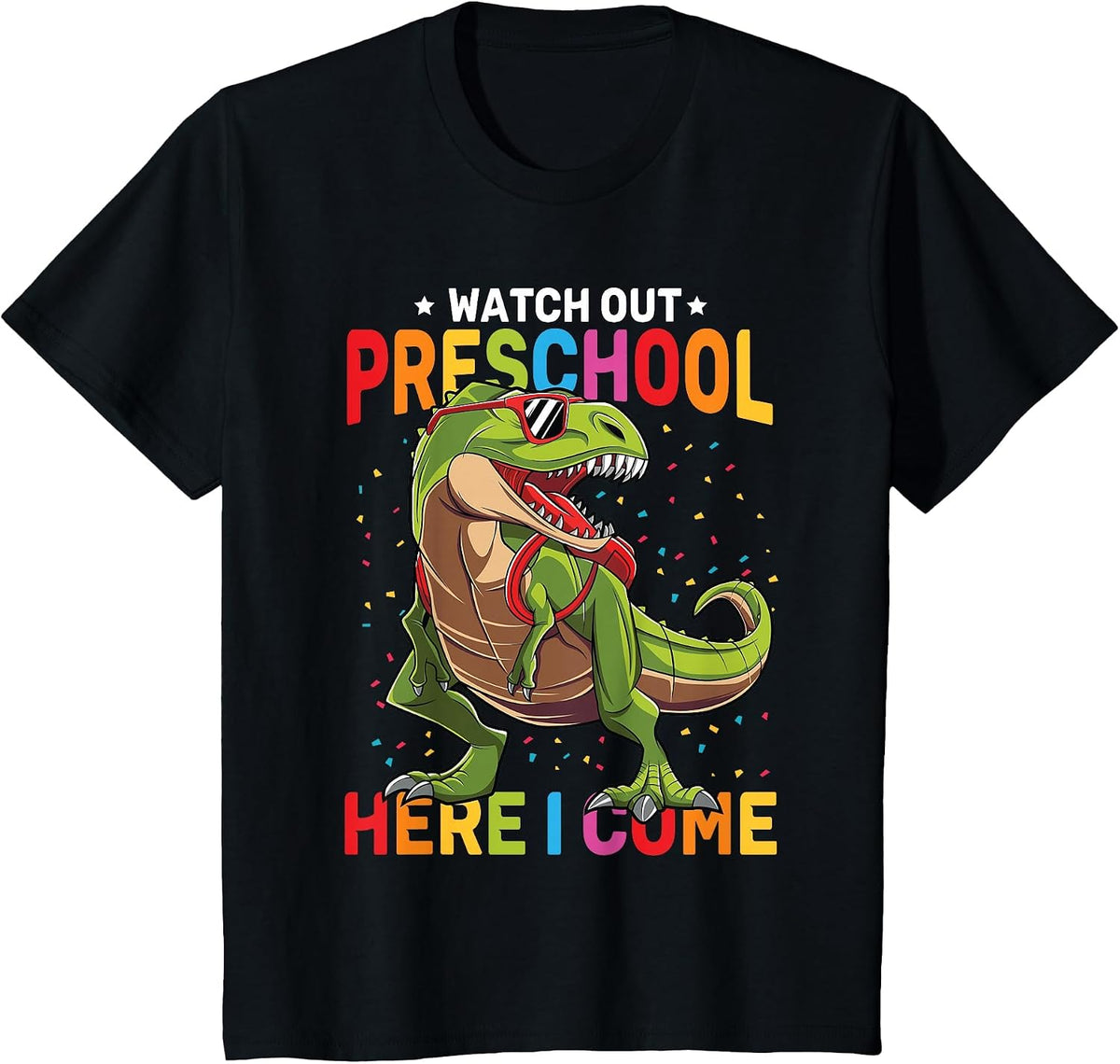 Watch Out Preschool Here I Come Dinosaur Back to School Boys T-Shirt - Black