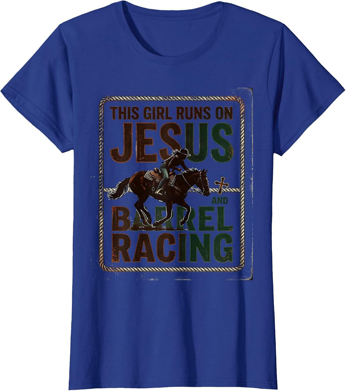 Women's This Girl Runs On Jesus And Barrel Racing Vintage T-Shirt - Royal Blue