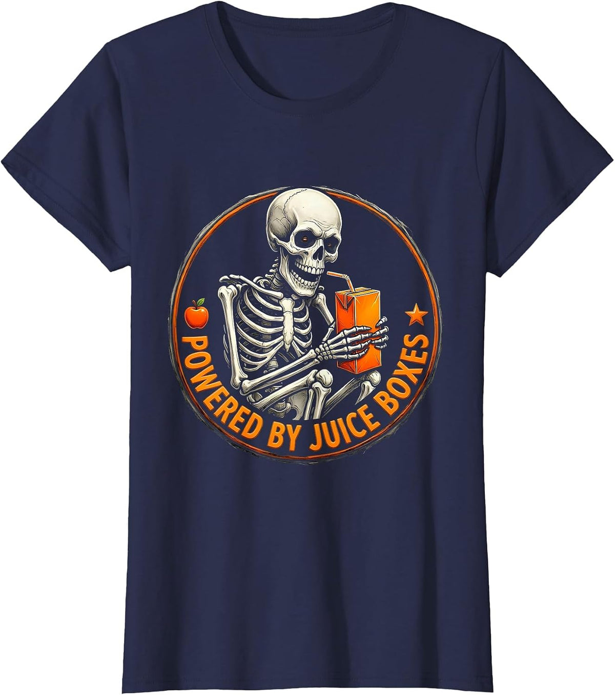 Women's Powered by Juice Boxes Preschool Teacher Design T-Shirt - Navy Blue