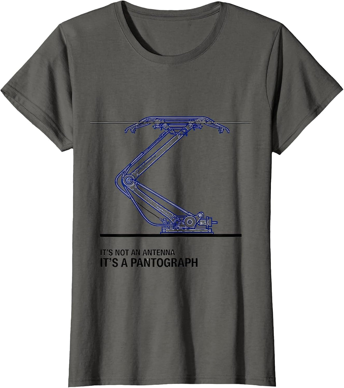 Women's It's Not An Antenna, It's A Pantograph Funny Train T-Shirt - Asphalt Grey