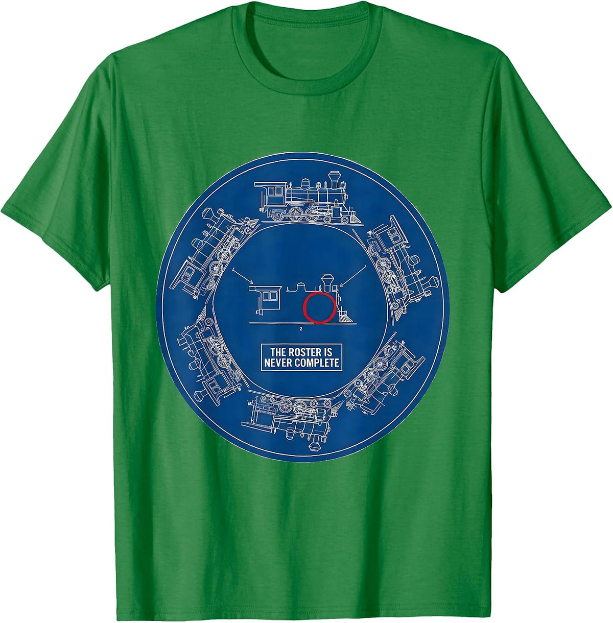 Men's The Roster Is Never Complete Technical Blueprint Train T-Shirt - Kelly Green