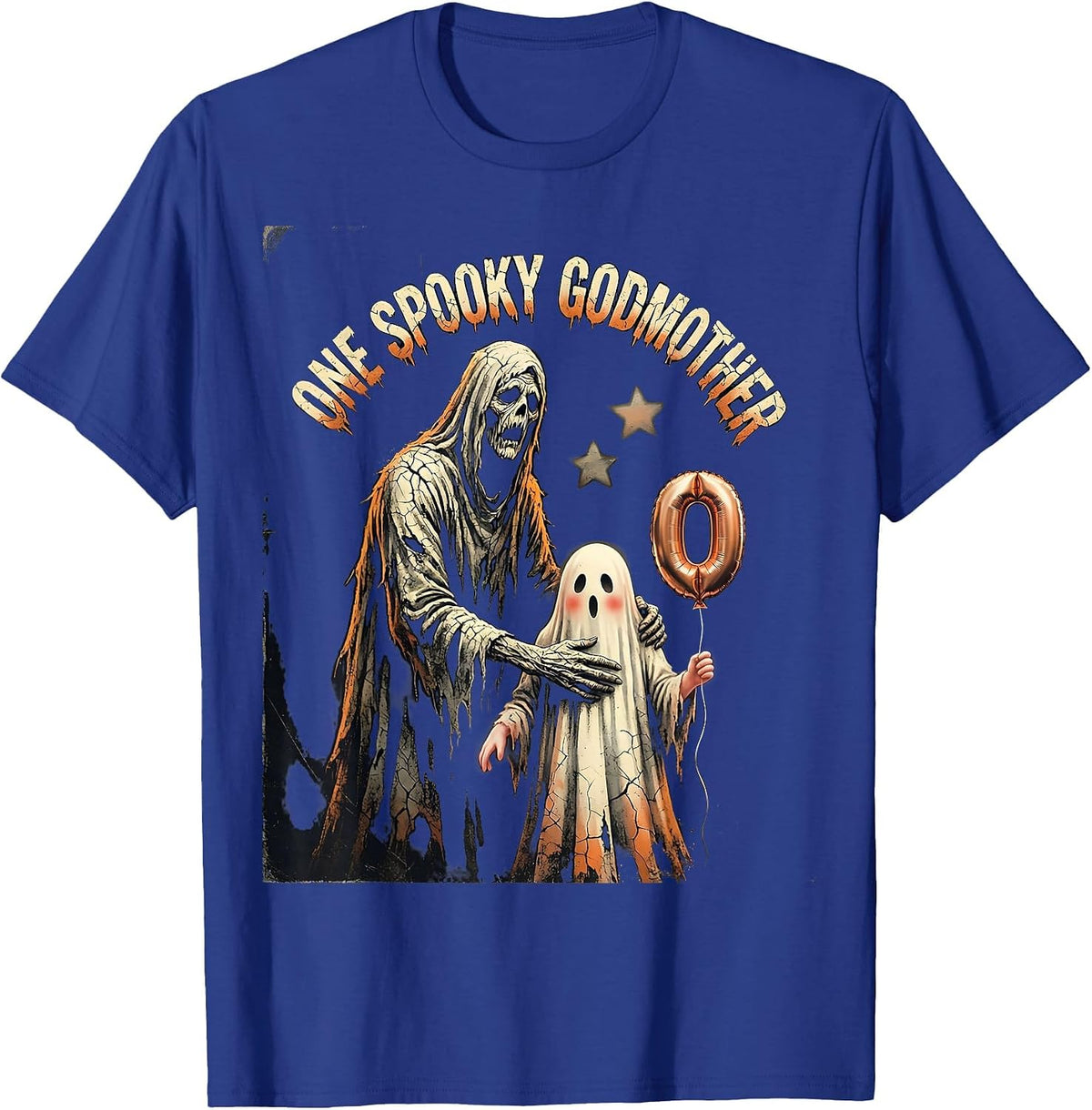 Men's One Spooky Godmother Distressed Ghost Toddler Halloween T-Shirt - Royal Blue
