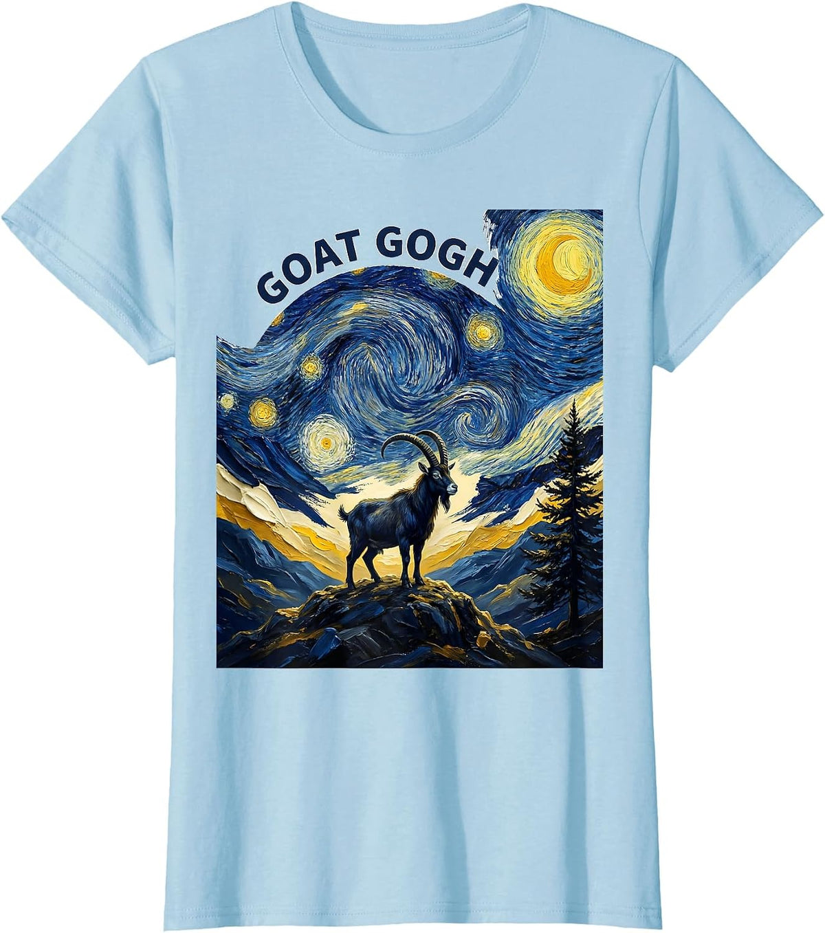 Goat Gogh Whimsical Van Gogh Starry Night Animal Lover T-Shirt - Baby Blue