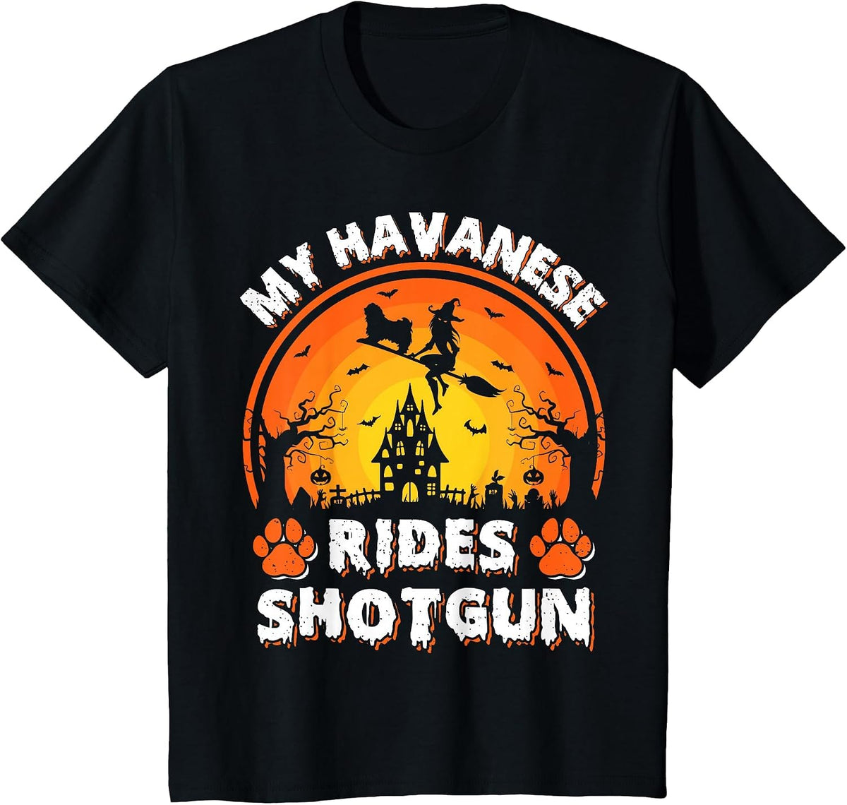 My Havanese Dog Ride Witch Shotgun Halloween T-Shirt - Black