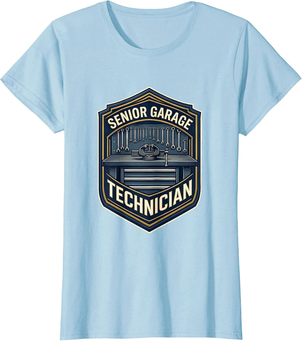 Senior Garage Technician Funny Mechanic Dad Joke Car Guy T-Shirt - Baby Blue