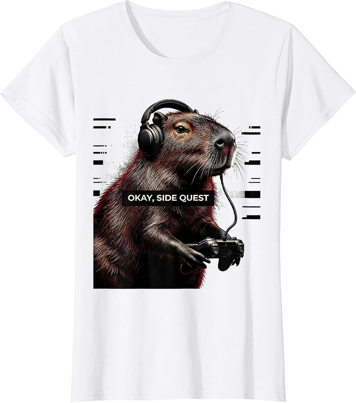 Okay, Side Quest Funny Capybara Gamer Bruh Meme Humor T-Shirt - White