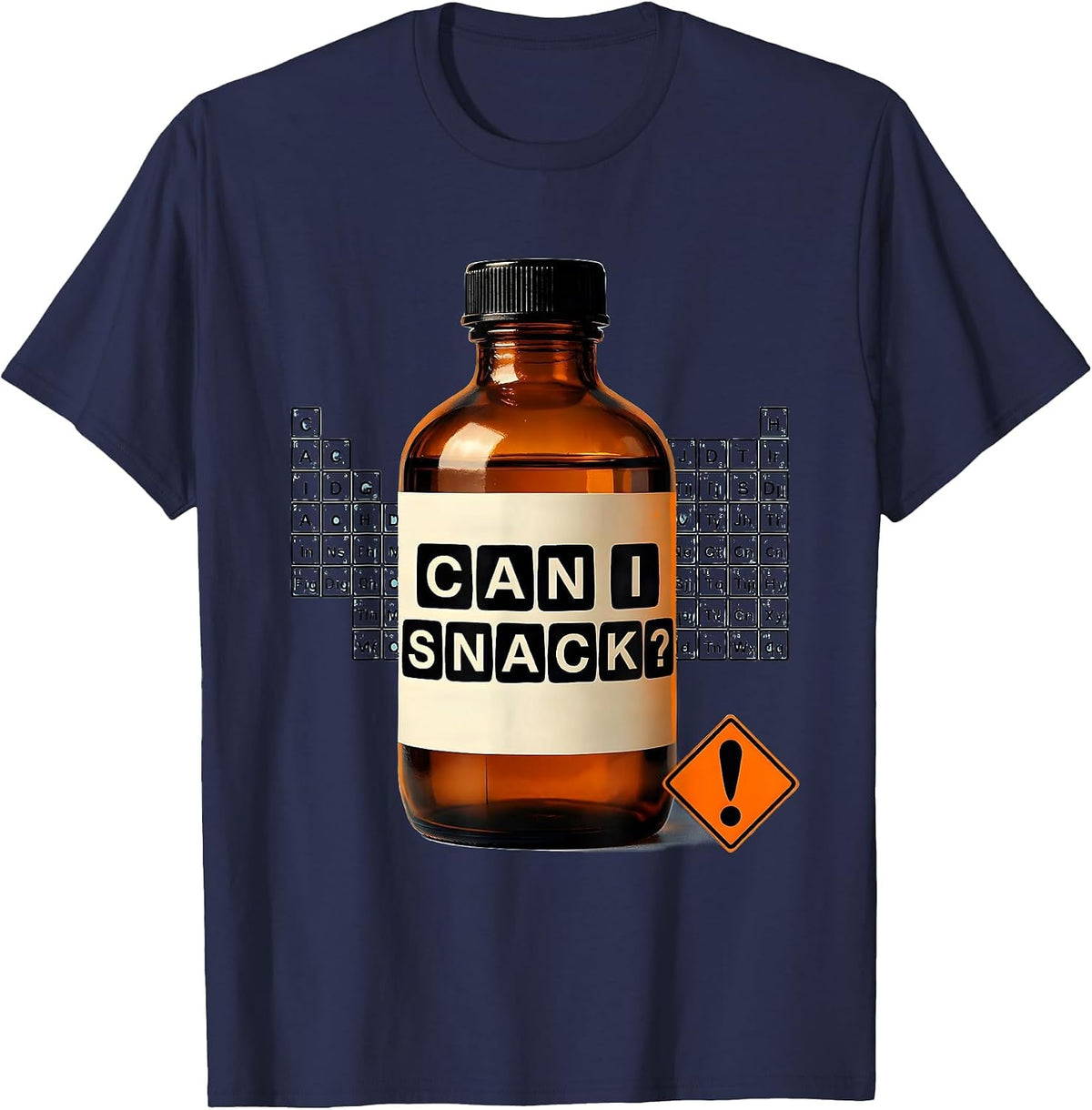 Men's Can I Snack Funny Periodic Table Science Teacher Student T-Shirt - Navy Blue