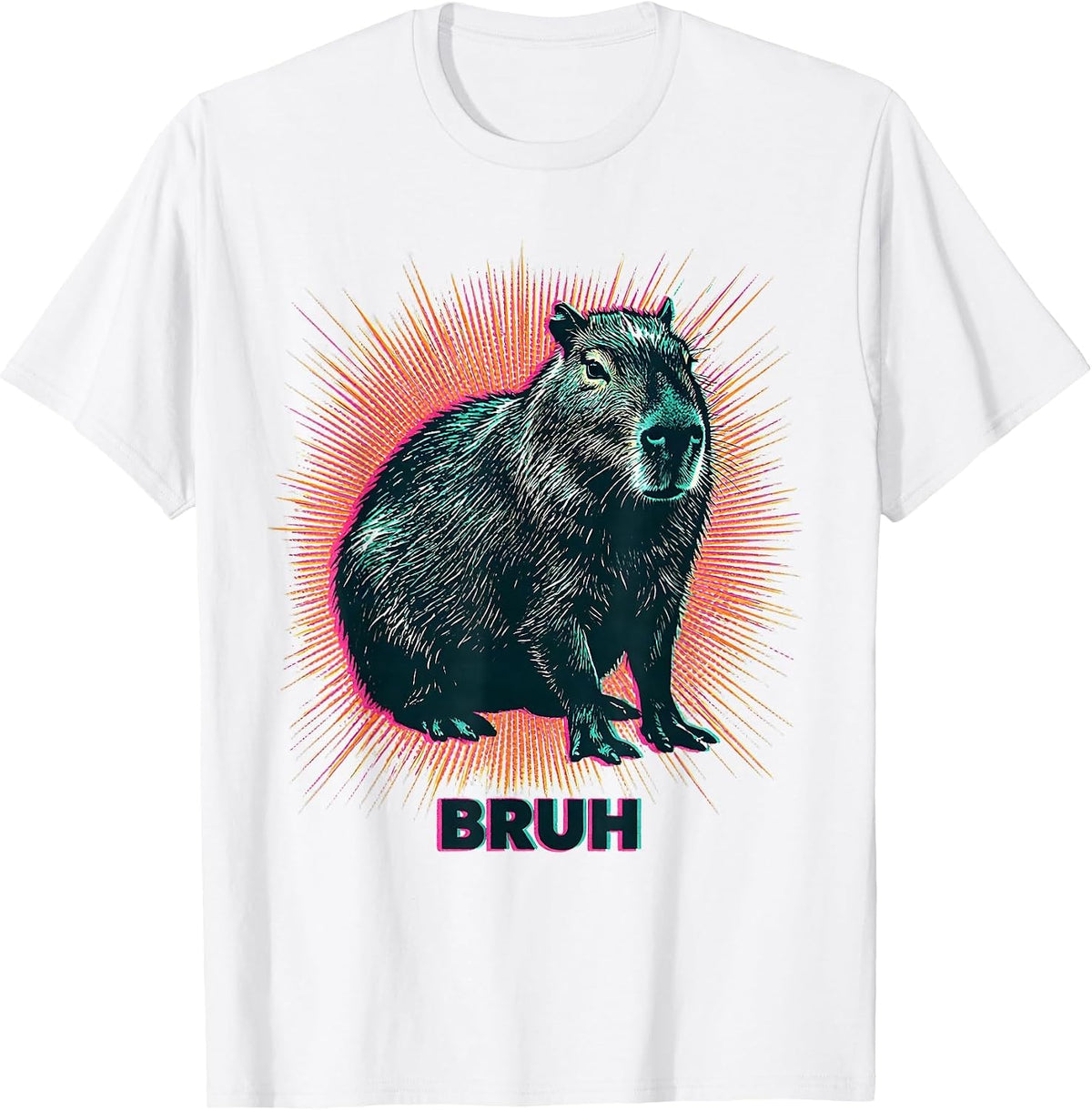 Men's Bruh Risograph Capybara Meme Animal Humor Funny Video Games T-Shirt - White
