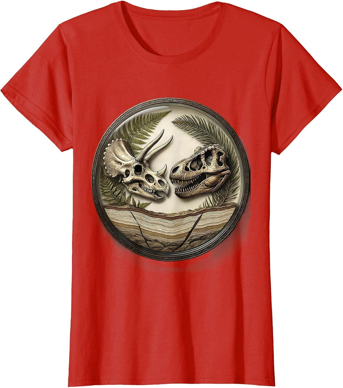 Triceratops vs T-Rex Canyon Showdown Dinosaur T-Shirt - Red