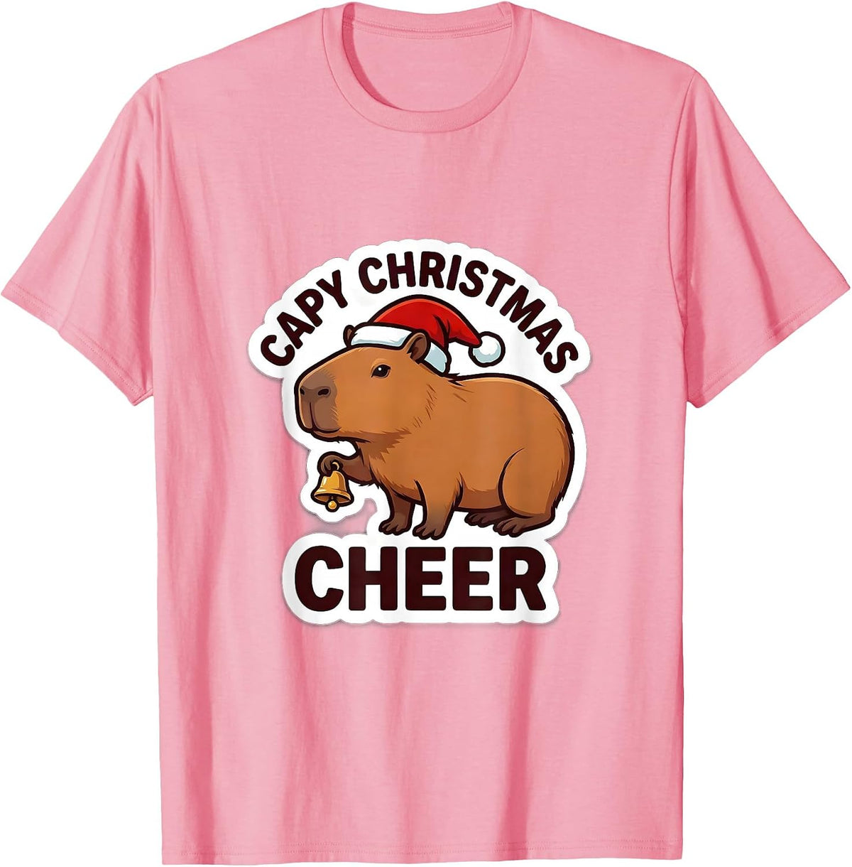 Men's Capy Christmas Cheer Cute Capybara Santa Hat Funny Christmas T-Shirt - Pink