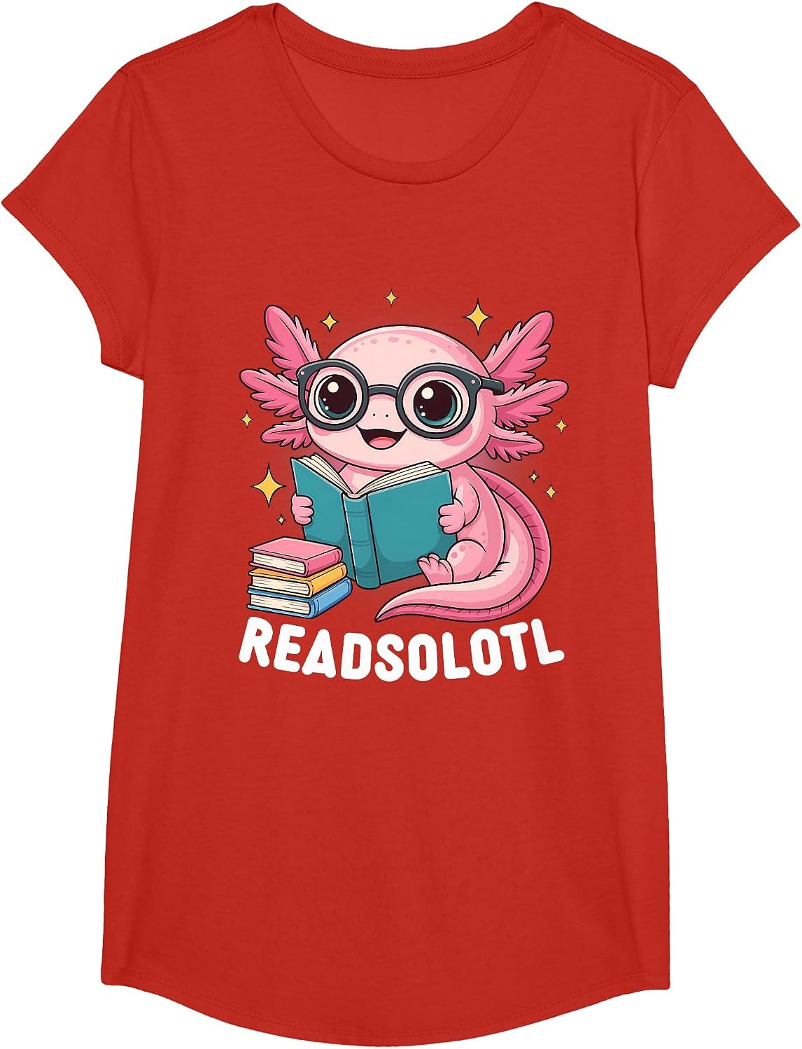 Readsolotl Kawaii Axolotl Funny Reading Book Lover T-Shirt - Girls Red