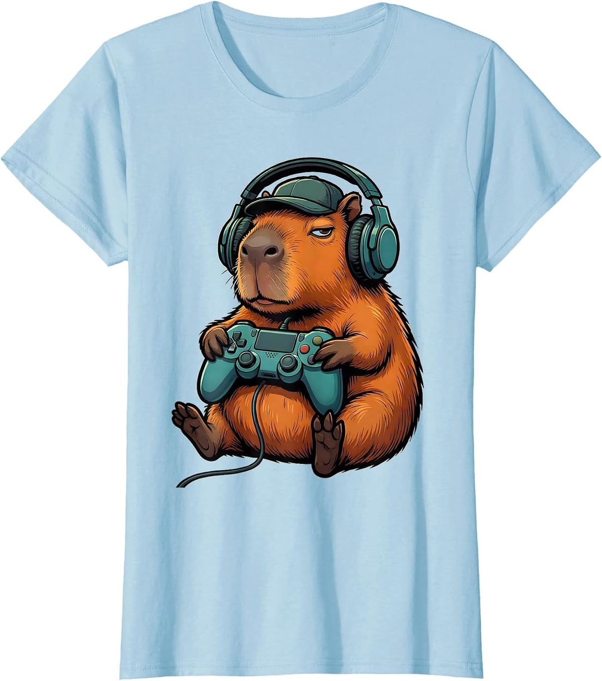 Women's Capybara Gamer Bruh Funny Meme Video Games T-Shirt - Baby Blue