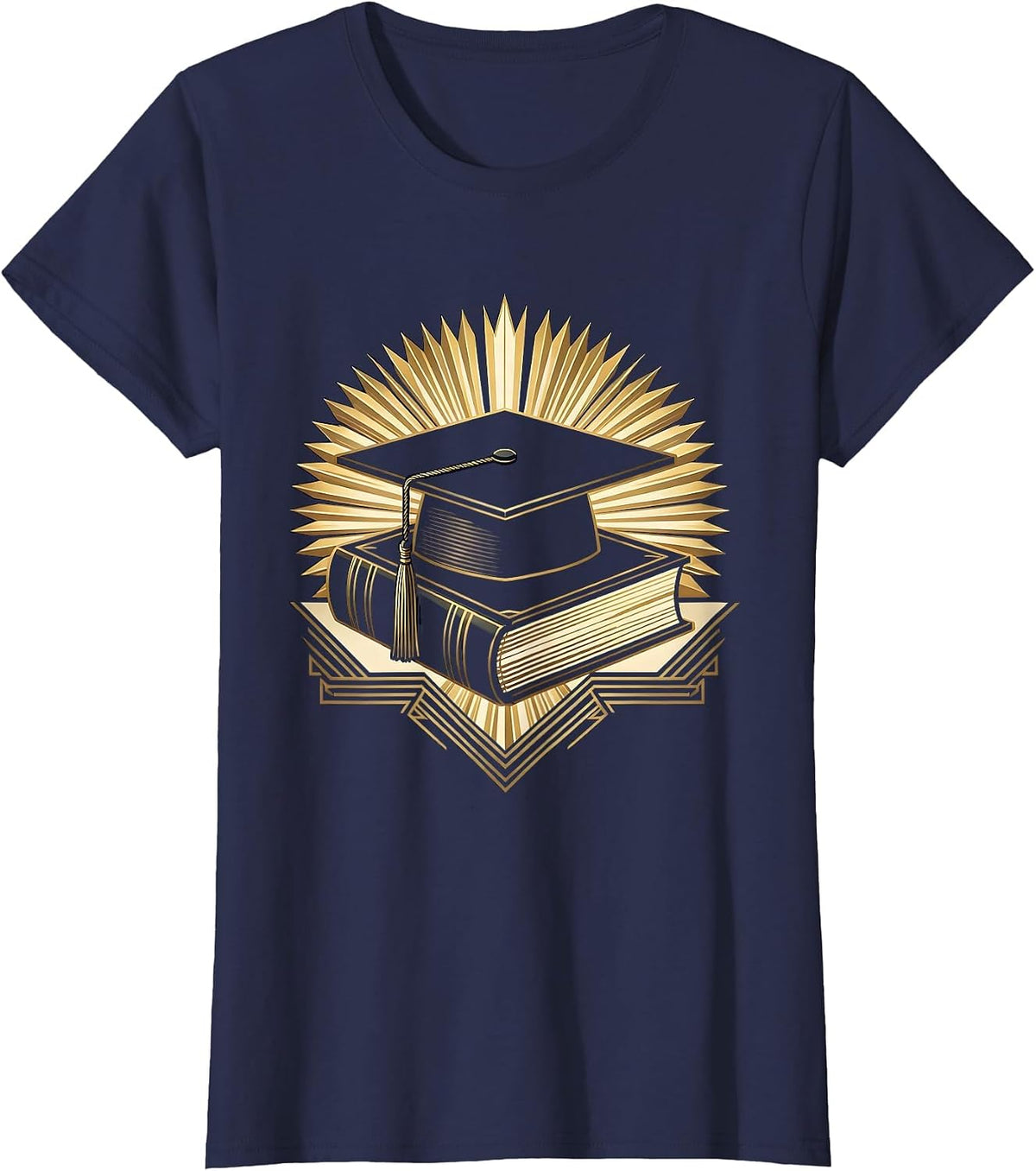 Women's English Teacher Graduation Cap Dictionary Graphic T-Shirt - Navy Blue